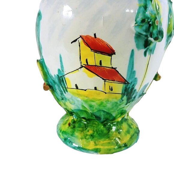Vase Hand Painted Italian Style House 3D Trees Raised Relief Numbered 7" - Picture 6 of 8